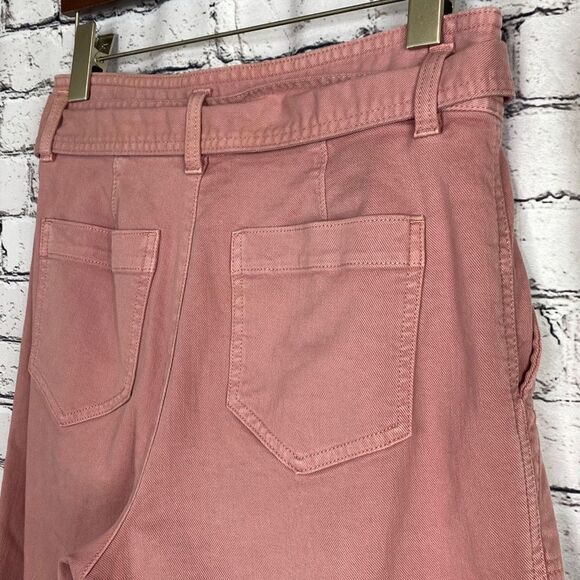Loft Cropped PaperBag High -Rise Cotton Twill Pants‎ Tie Waist Pink 4P - Picture 6 of 12